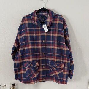 Torrid Plaid Button-Up Coat in Blue and Red